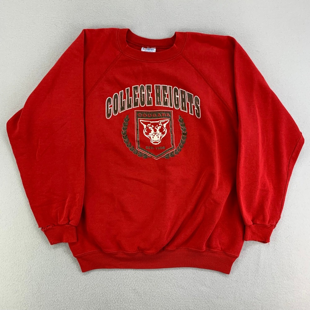 VTG Thrashed College‎ Heights Crewneck size XL University Red Distressed Cougars
